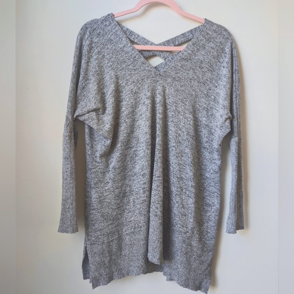 Miss Chievous Heather Gray Criss Cross Back  Oversized Sweater Size Small